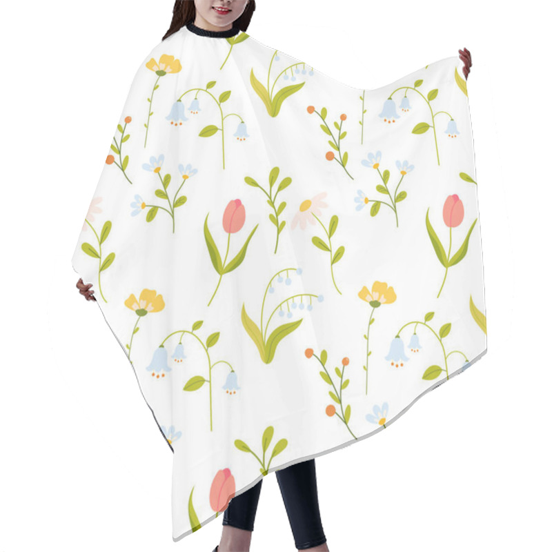 Personality  Colorful Floral Pattern Featuring Tulips, Lilies, And Small Wildflowers On A Light Background Creating A Vibrant Design Hair Cutting Cape