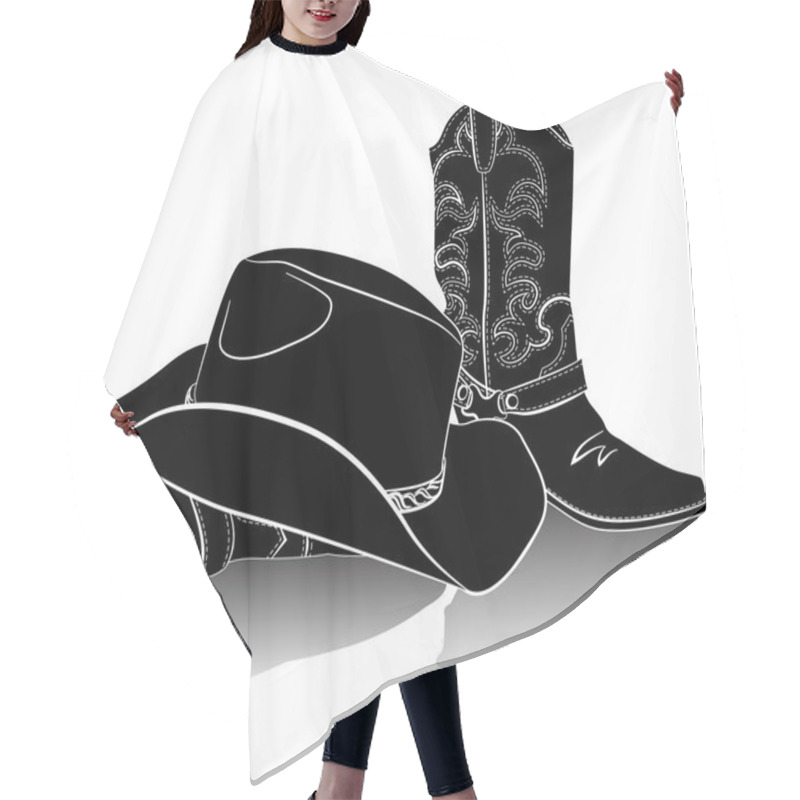 Personality  Cowboy Boots And Hat.Vector Grunge Background For Design Hair Cutting Cape