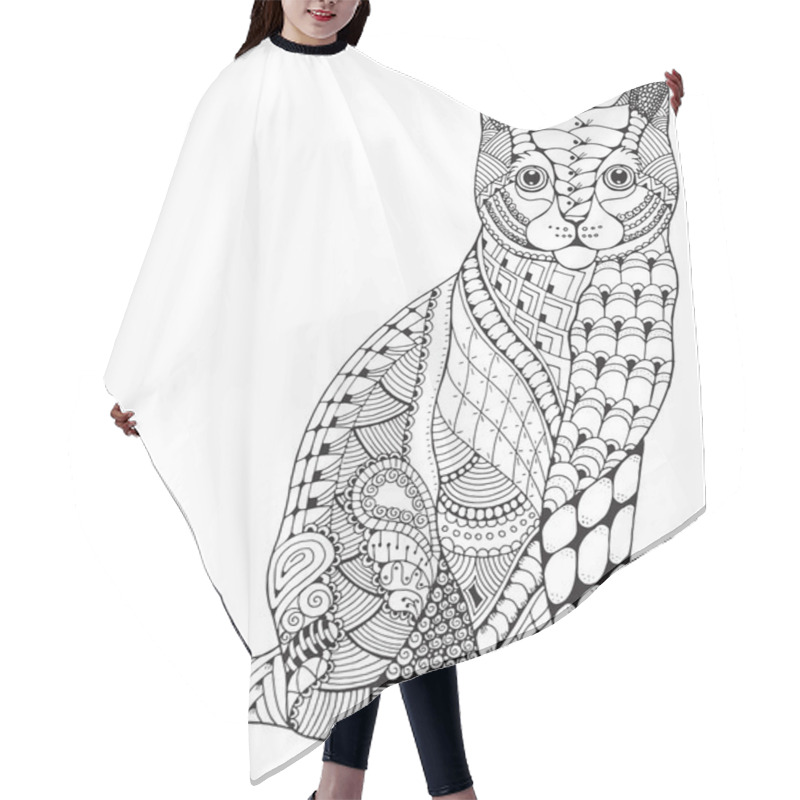 Personality  Cat Zentangle Stylized, Vector, Illustration, Pattern, Freehand Pencil, Hand Drawn. Zen Art. Ornate. Lace. Hair Cutting Cape