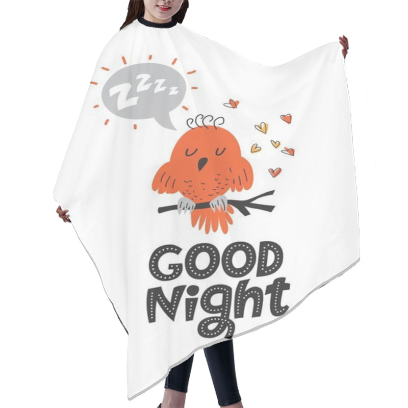 Personality  Illustration Of A Sleeping Bird With A Text Cloud And The Sound Of Z-Z-Z In Cartoon Style Hair Cutting Cape