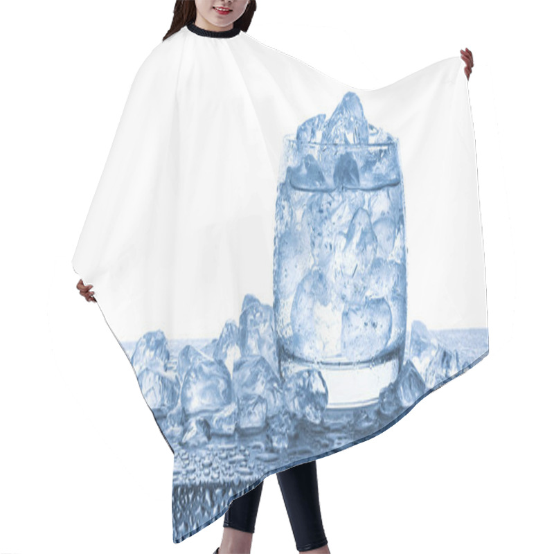 Personality  Water With Crushed Ice Cubes In Glass On White Background Hair Cutting Cape