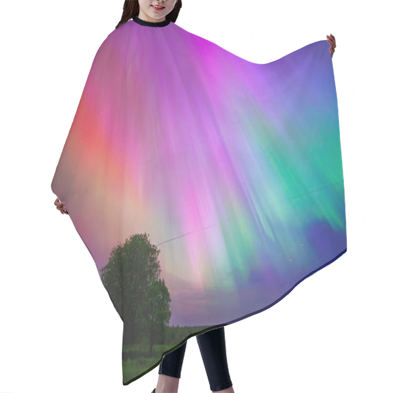 Personality  The Aurora Borealis Is A Spectacular Atmospheric Phenomenon That Resembles A Rainbow In The Sky, With Vibrant Green Lights Dancing Across The Natural Landscape Hair Cutting Cape