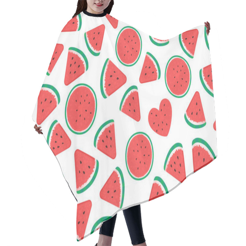 Personality  Summer Watermelon Pieces Wide Seamless Pattern Surface Design. Vector Illustration Isolated On White Hair Cutting Cape