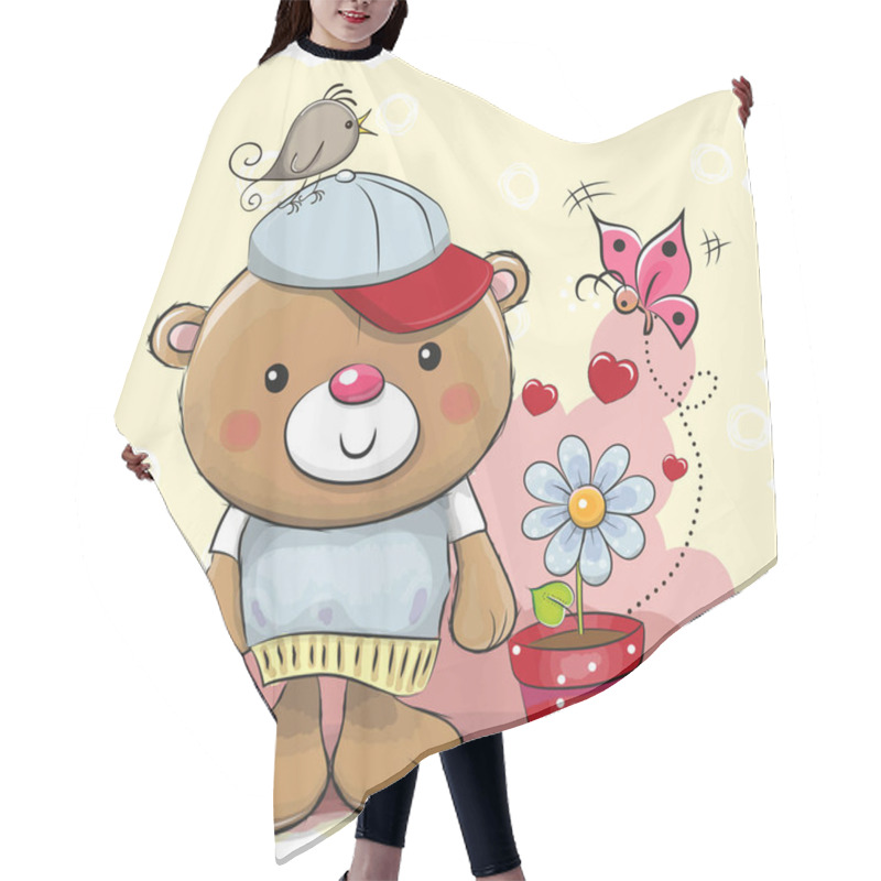 Personality  Cute Cartoon Teddy Bear With Flower Hair Cutting Cape