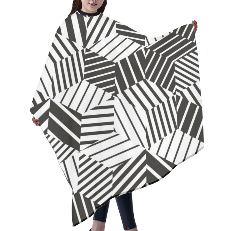 Personality  Lined 3d Cubes Seamless Pattern, Black And White Vector Background. Hair Cutting Cape