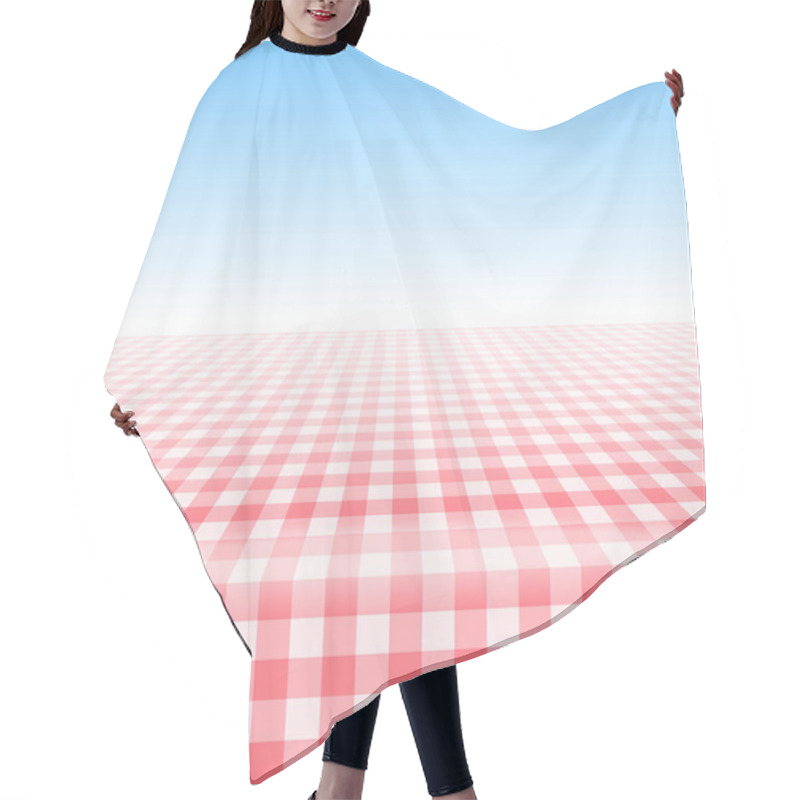 Personality  Empty Picnic Table, Covered Checkered Tablecloth. Hair Cutting Cape