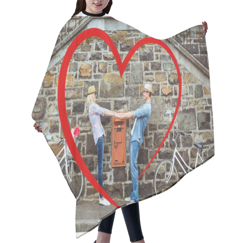 Personality  Composite Image Of Cute Valentines Couple Hair Cutting Cape