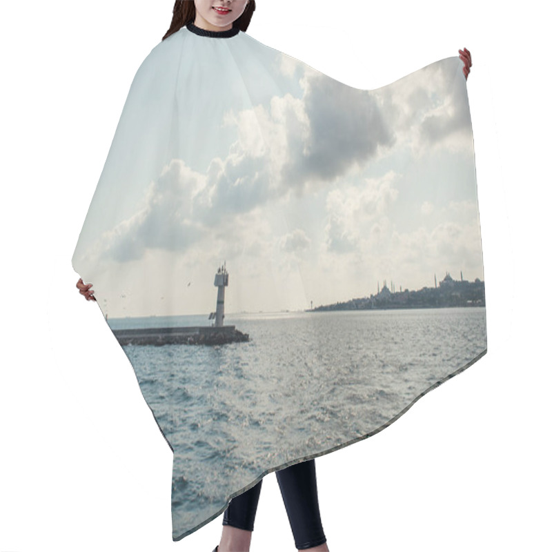 Personality  Lighthouse On Pier In Sea And Cloudy Sky At Background In Istanbul, Turkey  Hair Cutting Cape