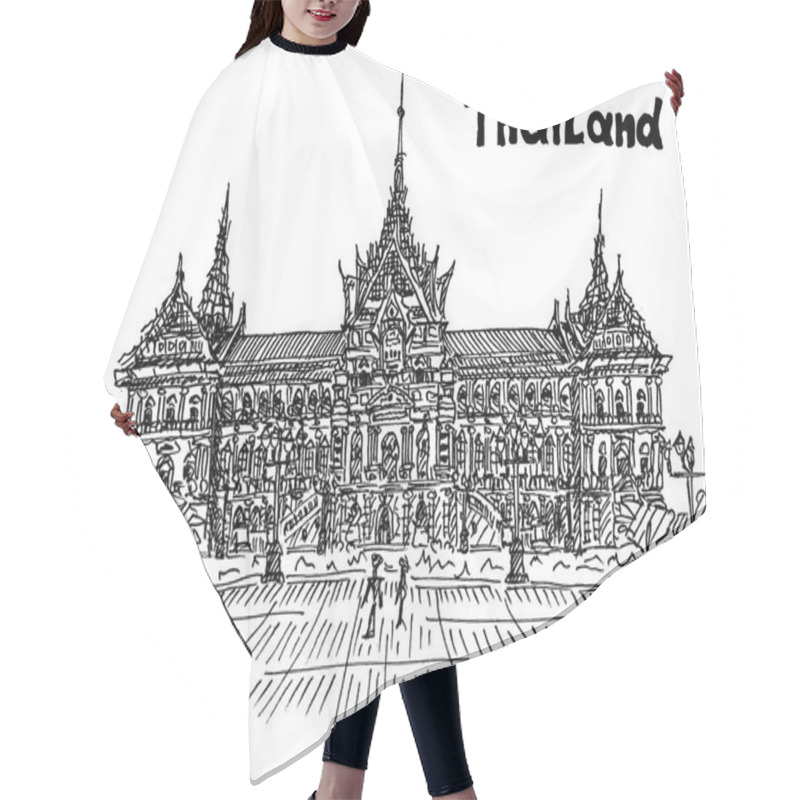 Personality  Thailand Royal Palace Sight Seeing Postcard In Sketch Style Vect Hair Cutting Cape