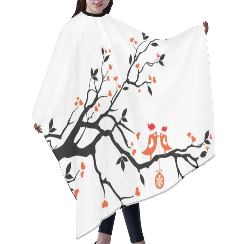 Personality  Santa Birds Kissing On A Tree, Vector Hair Cutting Cape