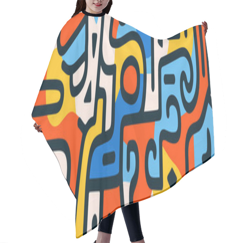 Personality  Creative Modern Abstract Doodle Banner Featuring Hand-drawn Geometric Shapes And Minimalistic Primitive Design Ideal For Artistic Backgrounds, Focusing On Fluidity And Clean, Contemporary. Eps Hair Cutting Cape