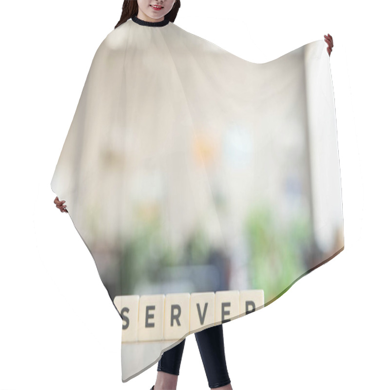 Personality  White Cubes With Word Server On Office Desk Hair Cutting Cape