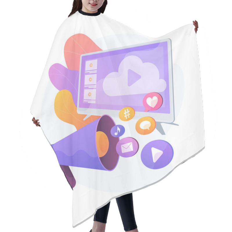 Personality  Internet Ads Idea. Cloud Computing Service. Direct Messaging. Networking Communication. Viral Advertising, Content Marketing, Social Network Promotion. Vector Isolated Concept Metaphor Illustration Hair Cutting Cape