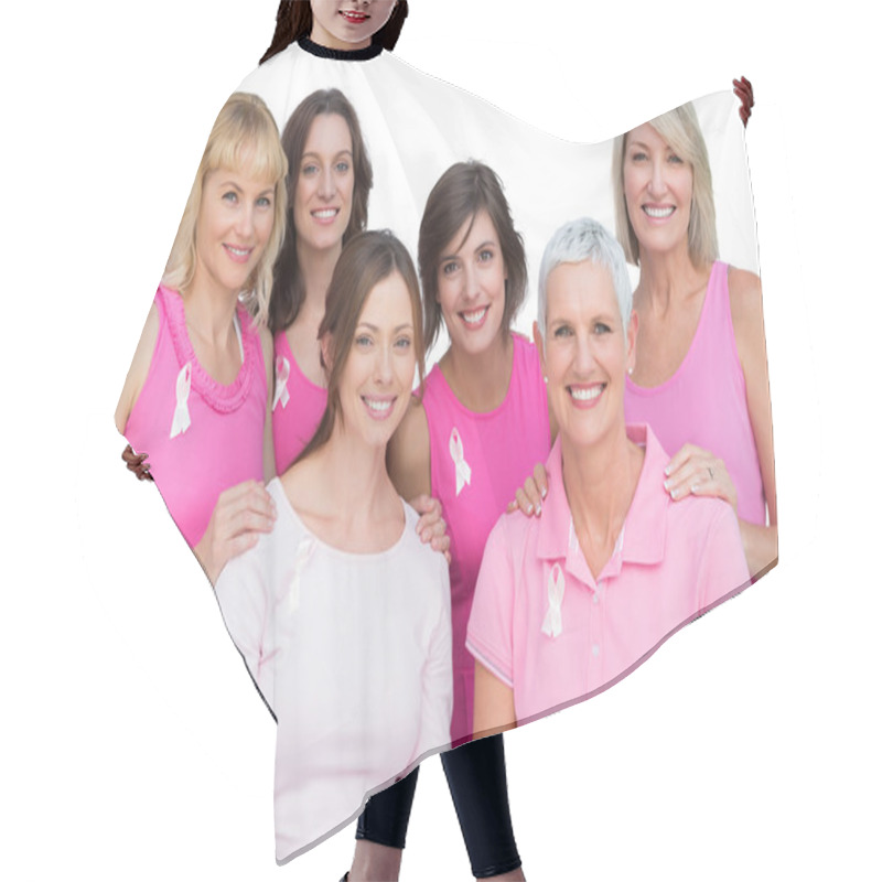 Personality  Smiling Women Posing And Wearing Pink For Breast Cancer Hair Cutting Cape