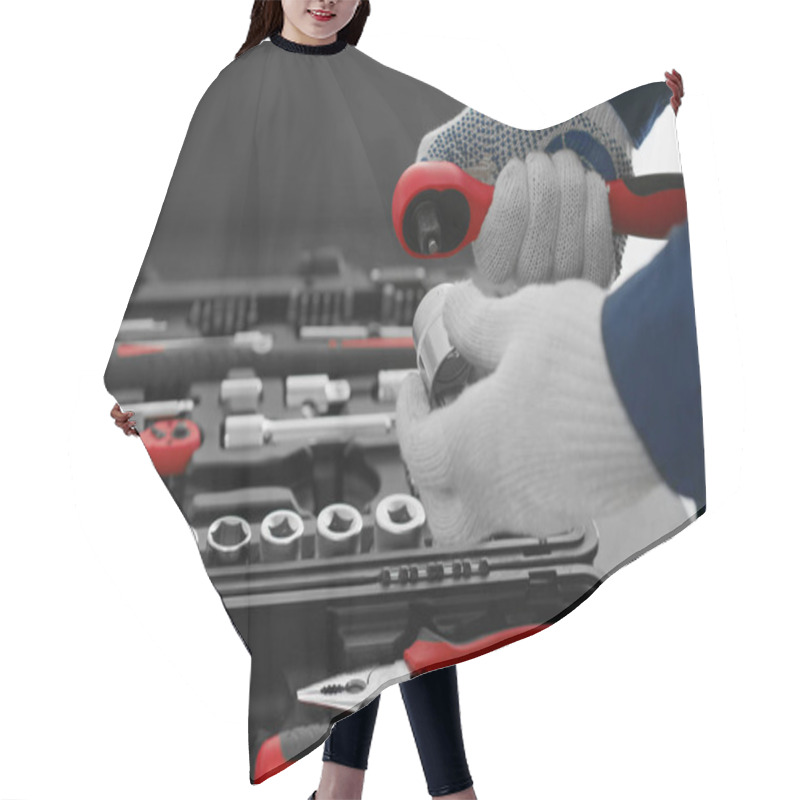 Personality  Auto Mechanic Working With Tools Hair Cutting Cape