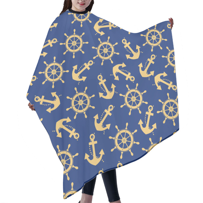 Personality  Seamless Ornament Anchor And Helm Hair Cutting Cape