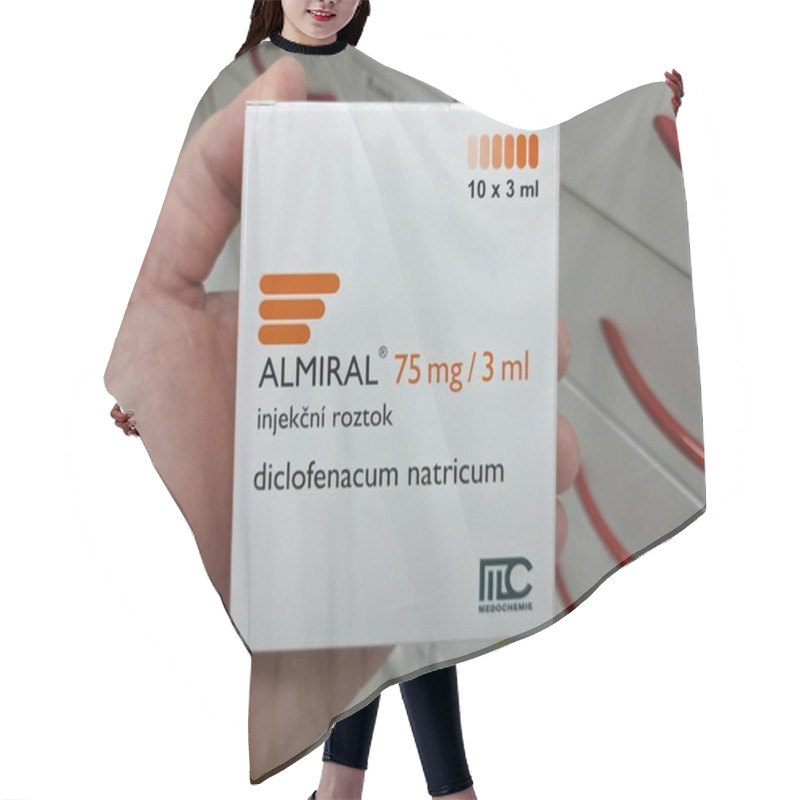 Personality  Prague,Czech Republic-October 9 2024: ALMIRAL By MEDA Contains DICLOFENAC, A Nonsteroidal Anti-inflammatory Drug (NSAID) Used To Relieve Pain And Inflammation In Conditions Like Arthritis, Muscle Pain Hair Cutting Cape