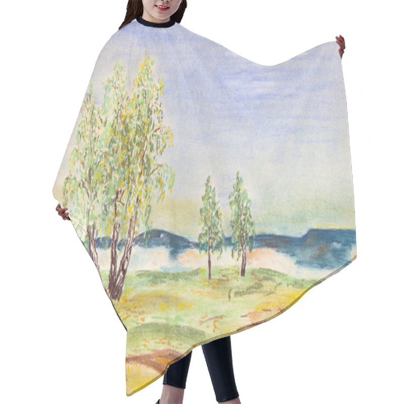 Personality  Autumn Landscape With Birches In The Field. Pastel Drawing Hair Cutting Cape