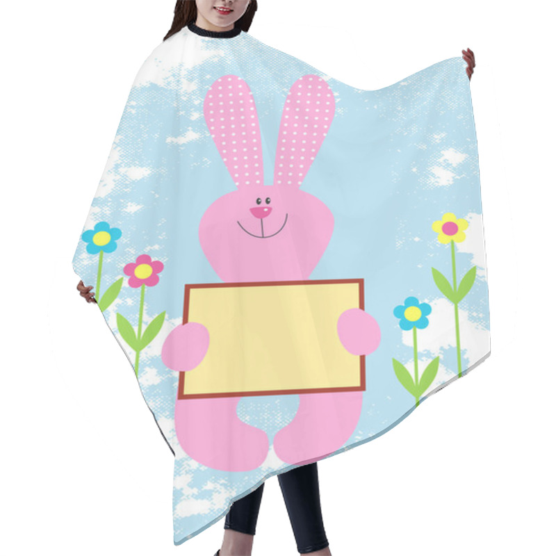 Personality  Stock Vector Illustration: Illustration Of A Pink Bunny Holding An Empty Sign Hair Cutting Cape