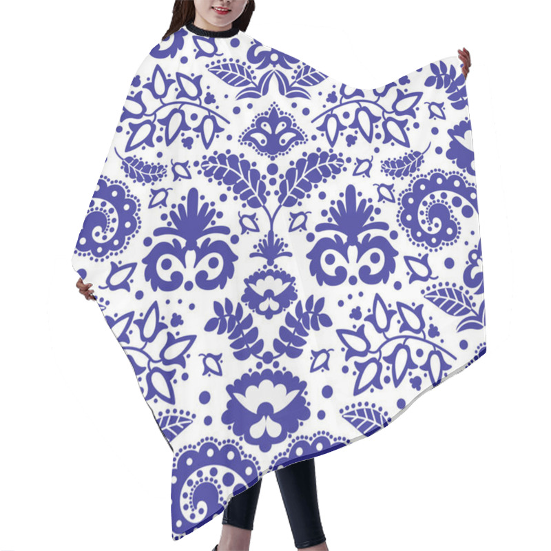 Personality  FOLK TATAR BLUE Ornament Seamless Pattern Vector Illustration Hair Cutting Cape