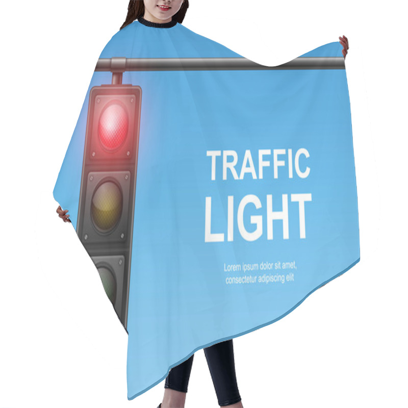 Personality  Vector Realistic Traffic Light With Red Light On. Pedestrian Signal In Focus. Traffic Light Illustration Against A Clear Blue Sky Background. Hair Cutting Cape