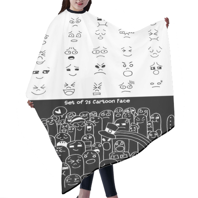 Personality  Hand Drawn Faces Set For Comics Design. Vector Illustration Hair Cutting Cape