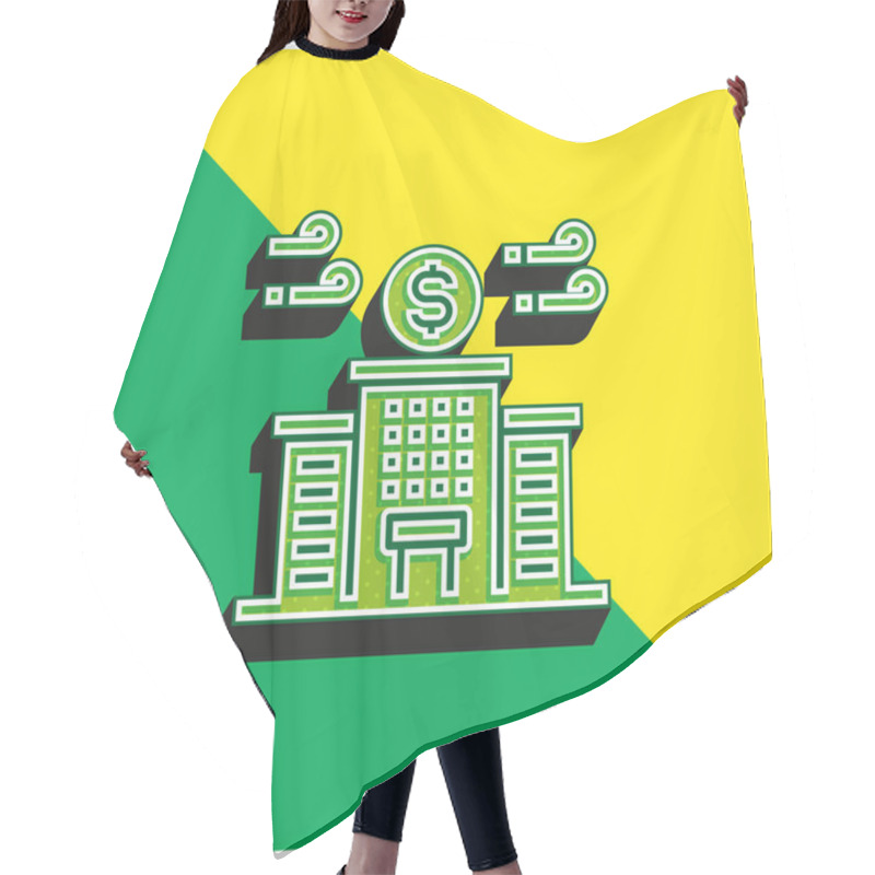 Personality  Bank Green And Yellow Modern 3d Vector Icon Logo Hair Cutting Cape