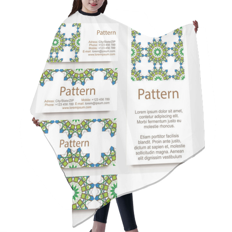 Personality  Business Cards Pattern With Islamic Morocco Ornament. Includes Seamless Pattern Hair Cutting Cape