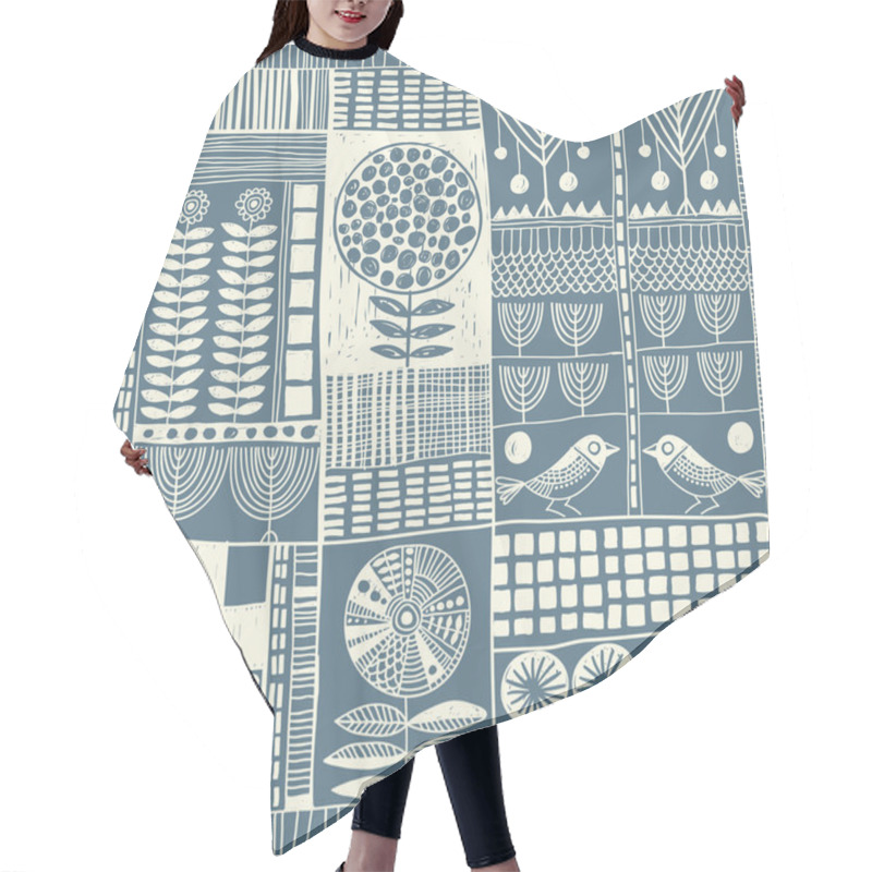 Personality  Seamless Pattern In Style Of Patchwork Hair Cutting Cape