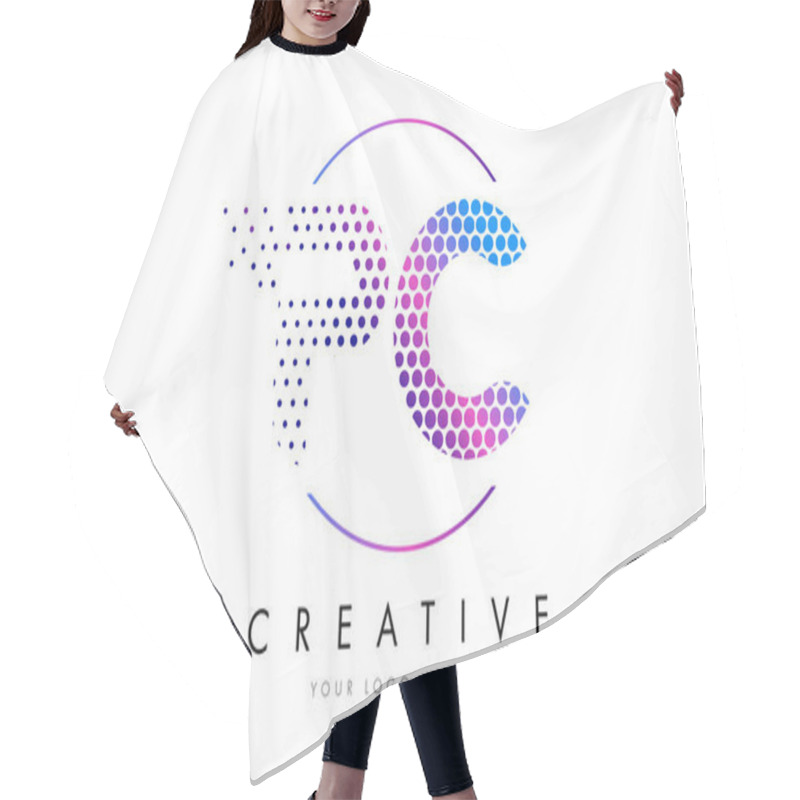 Personality  PC P C Pink Magenta Dotted Bubble Letter Logo Design Vector Hair Cutting Cape