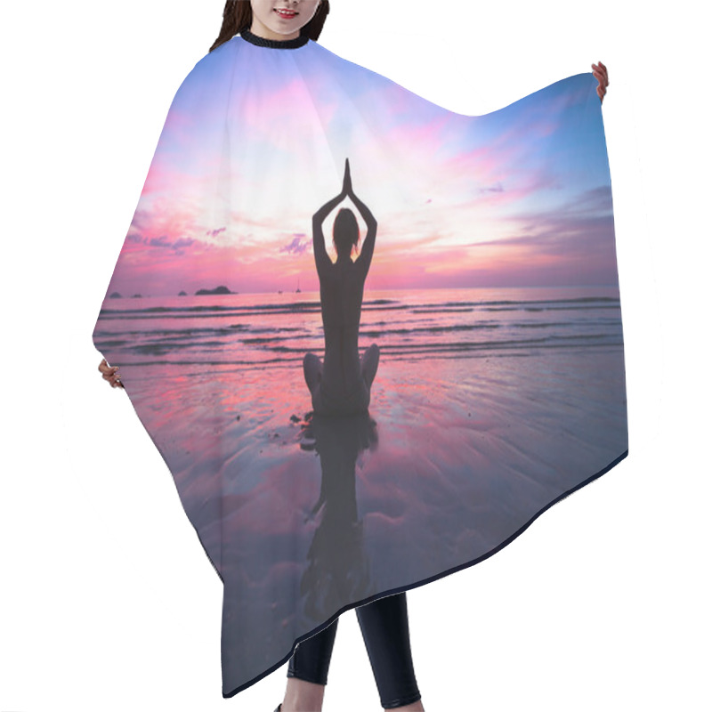 Personality  Sunset Yoga Woman On Sea Coast Hair Cutting Cape