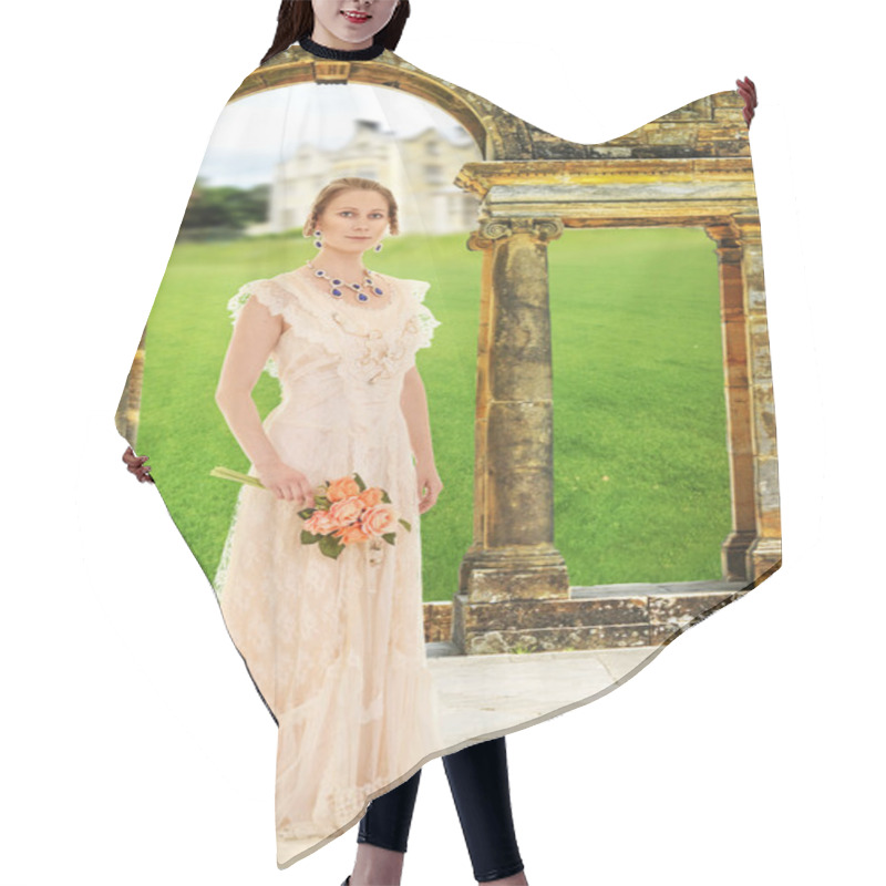 Personality  Victorian Woman In Garden By Stone Arch Hair Cutting Cape