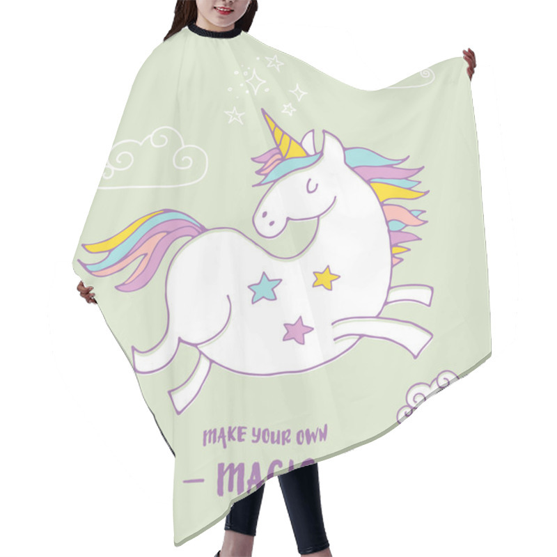 Personality  Cute Magic Unicon And Rainbow Poster, Greeting Card Hair Cutting Cape