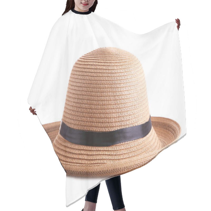 Personality  Summer Panama Straw Hat With Black Ribbon Isolated On White Hair Cutting Cape