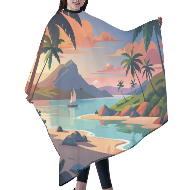 Personality  Summer Tropical Beach Landscape Background Hair Cutting Cape