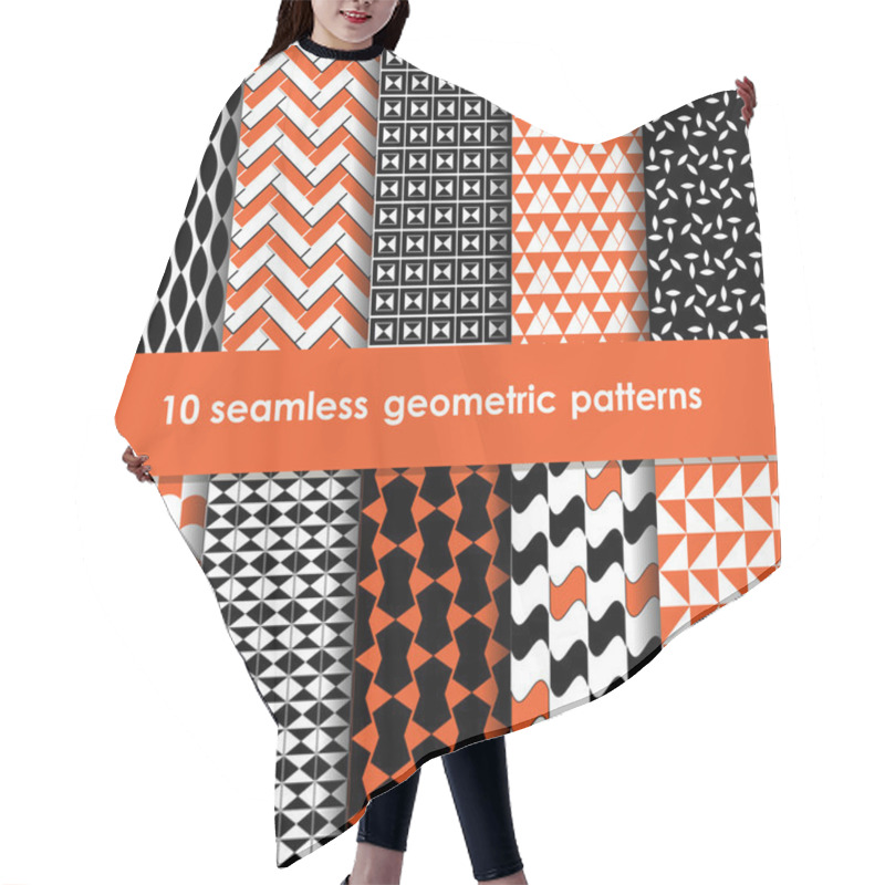 Personality  10 Geometric Black Orange And White Seamless Patterns Set Hair Cutting Cape