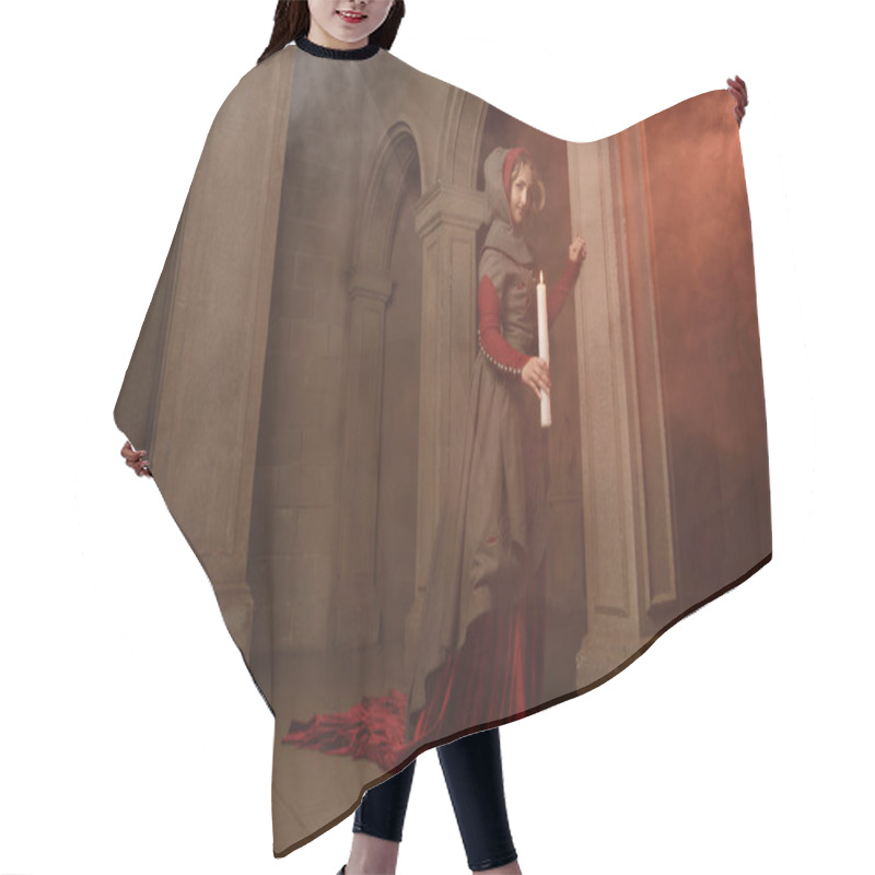 Personality  Young Woman At Medieval Caslte Hair Cutting Cape