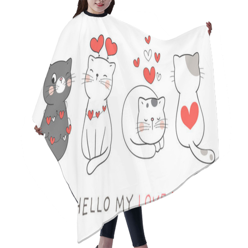 Personality  Draw Banner Cute Cat With Red Heart For Valentine Hair Cutting Cape