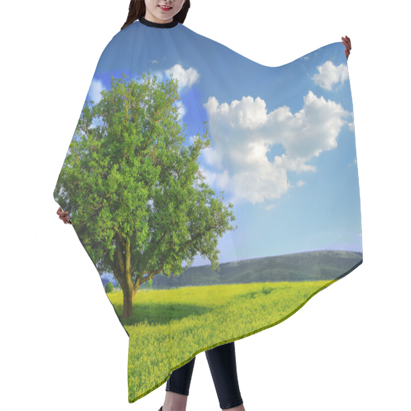 Personality  Lonely Tree In A Yellow Field Hair Cutting Cape