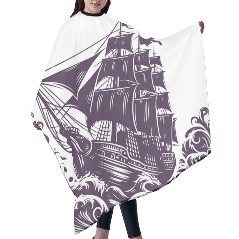 Personality  Classic Sailing Vessel Fighting Turbulent Ocean Waters Hair Cutting Cape