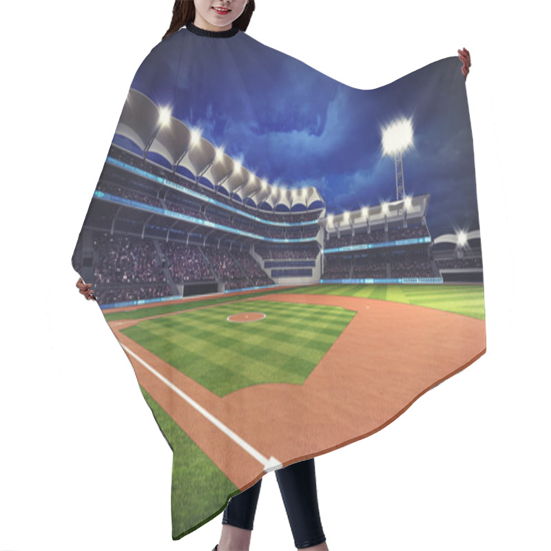 Personality  Illuminated Baseball Stadium With Spectators And Green Grass Hair Cutting Cape