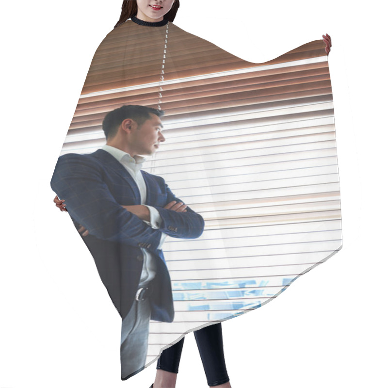 Personality  Businessman Standing Near Office Window Hair Cutting Cape