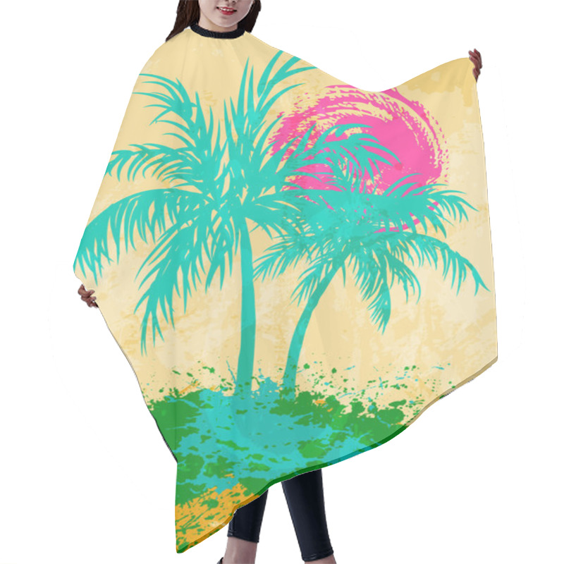 Personality  Palm Trees And Sea Shore, Grunge Background Hair Cutting Cape