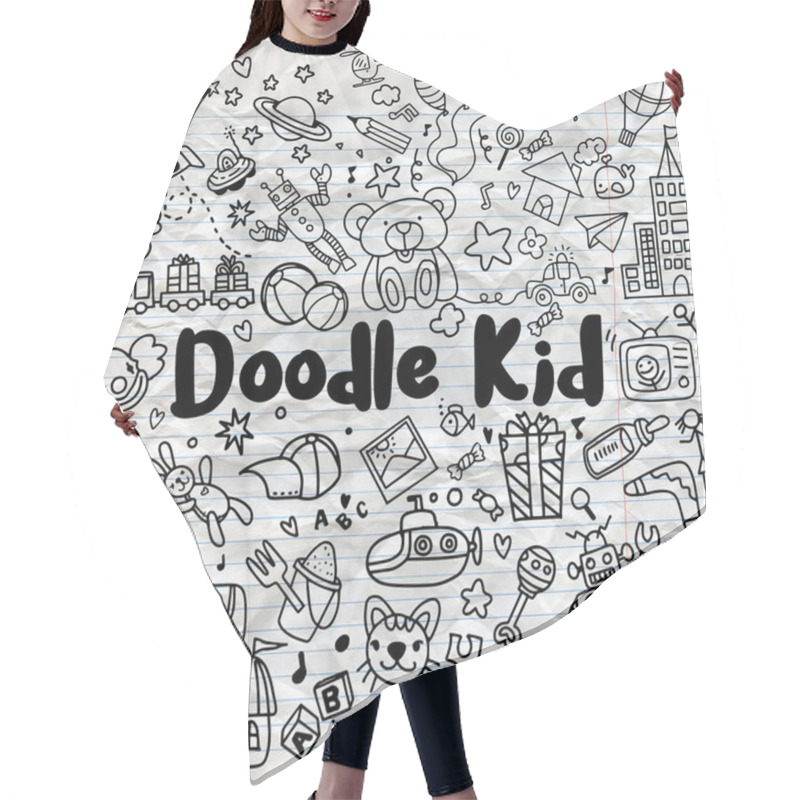 Personality  Hand Drawn Kids Doodle Set,Doodle Style Hair Cutting Cape