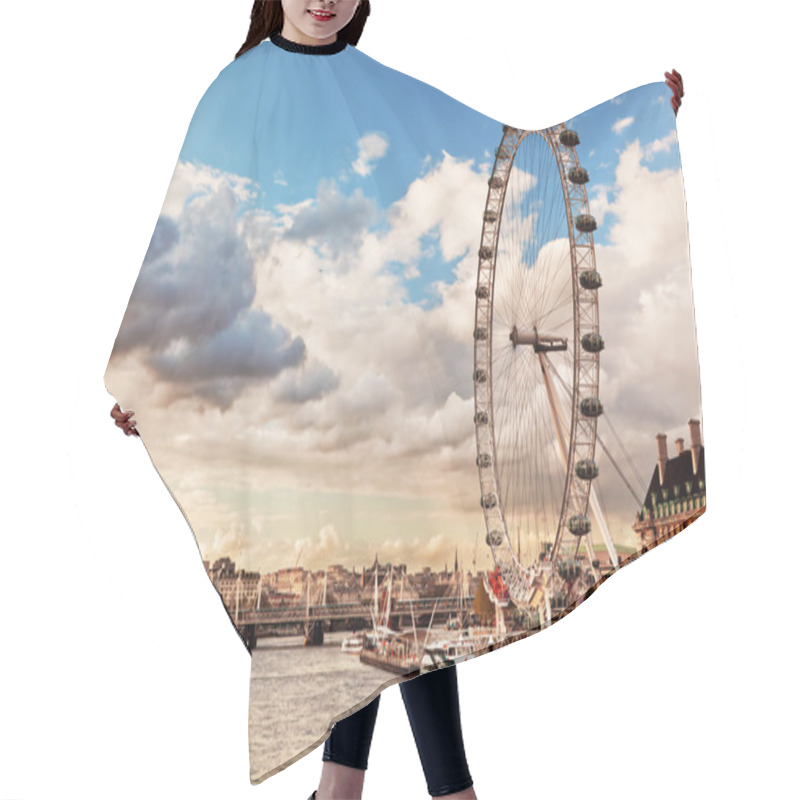 Personality  London, England The UK Skyline. The London Eye Hair Cutting Cape