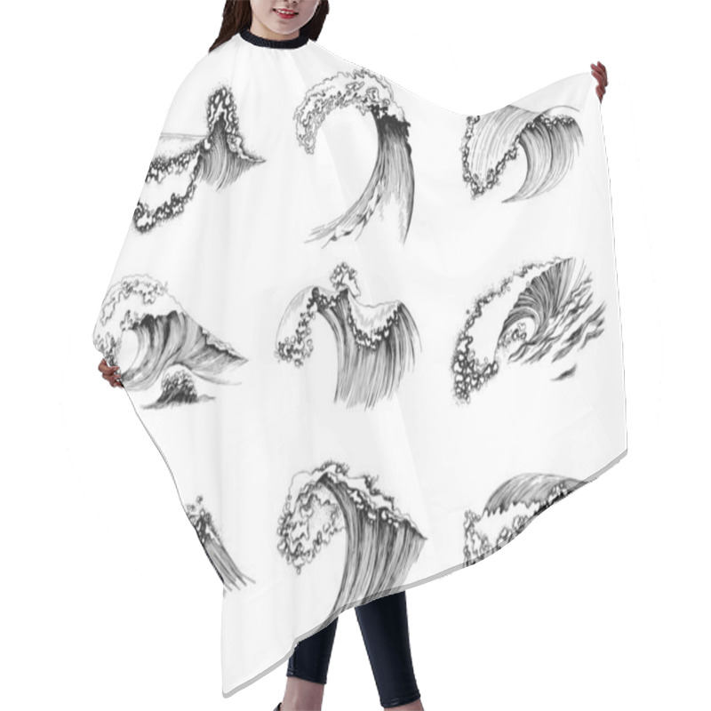 Personality  Set Of Hand Drawn Sea Waves Hair Cutting Cape