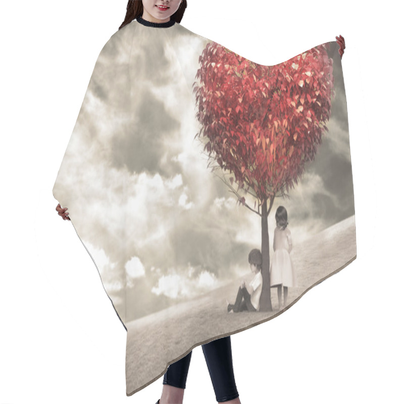 Personality  Children Under A Tree Heart Hair Cutting Cape