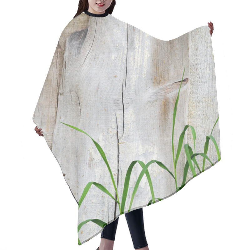 Personality  Green Grass In Front Of Old Wooden Planks Rustic Fence, Abstract Hair Cutting Cape