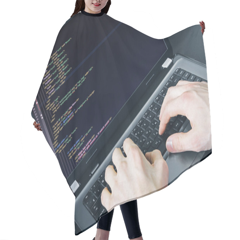 Personality  Programmer Occupation - Writing Programming Code On Laptop Hair Cutting Cape