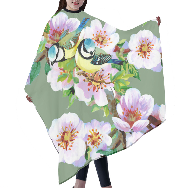 Personality  Beautiful Spring Flowers And Birds Pattern  Hair Cutting Cape